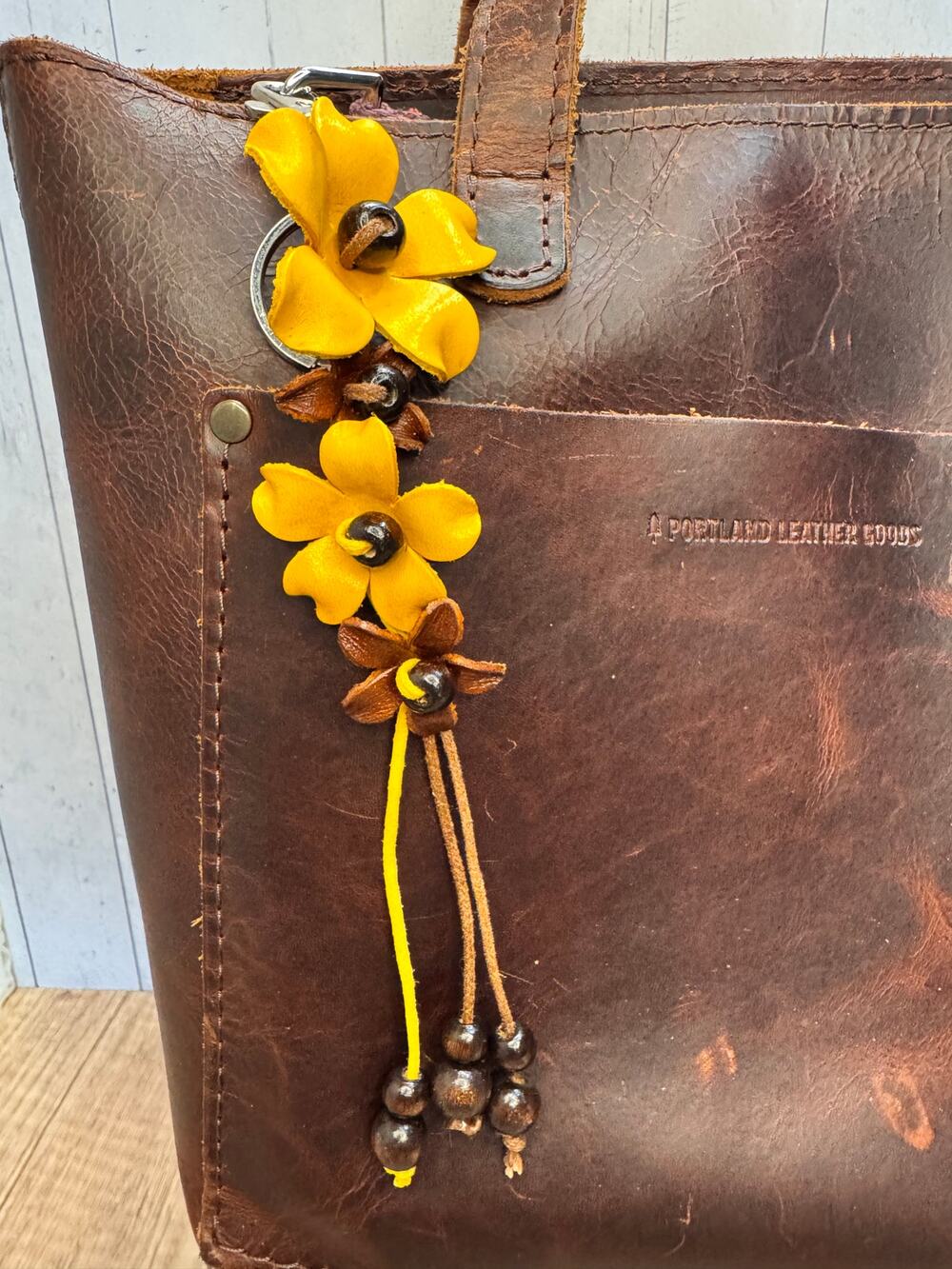 Plumeria Flower Bag Charm Genuine Leather Flower Bag Charm Yellow Flower Charm